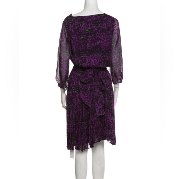 Halston Heritage Sz 8 100% Silk Plum Colored Graphic Vintage Pleated Dress - Picture 3 of 15